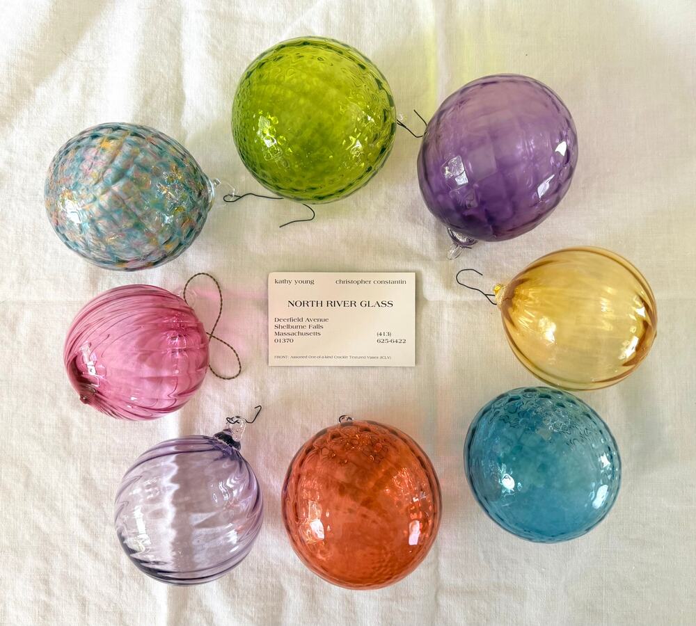North River Glass 8 Handblown Ornaments Lot 2 Optic Swirl Iridescent Studio